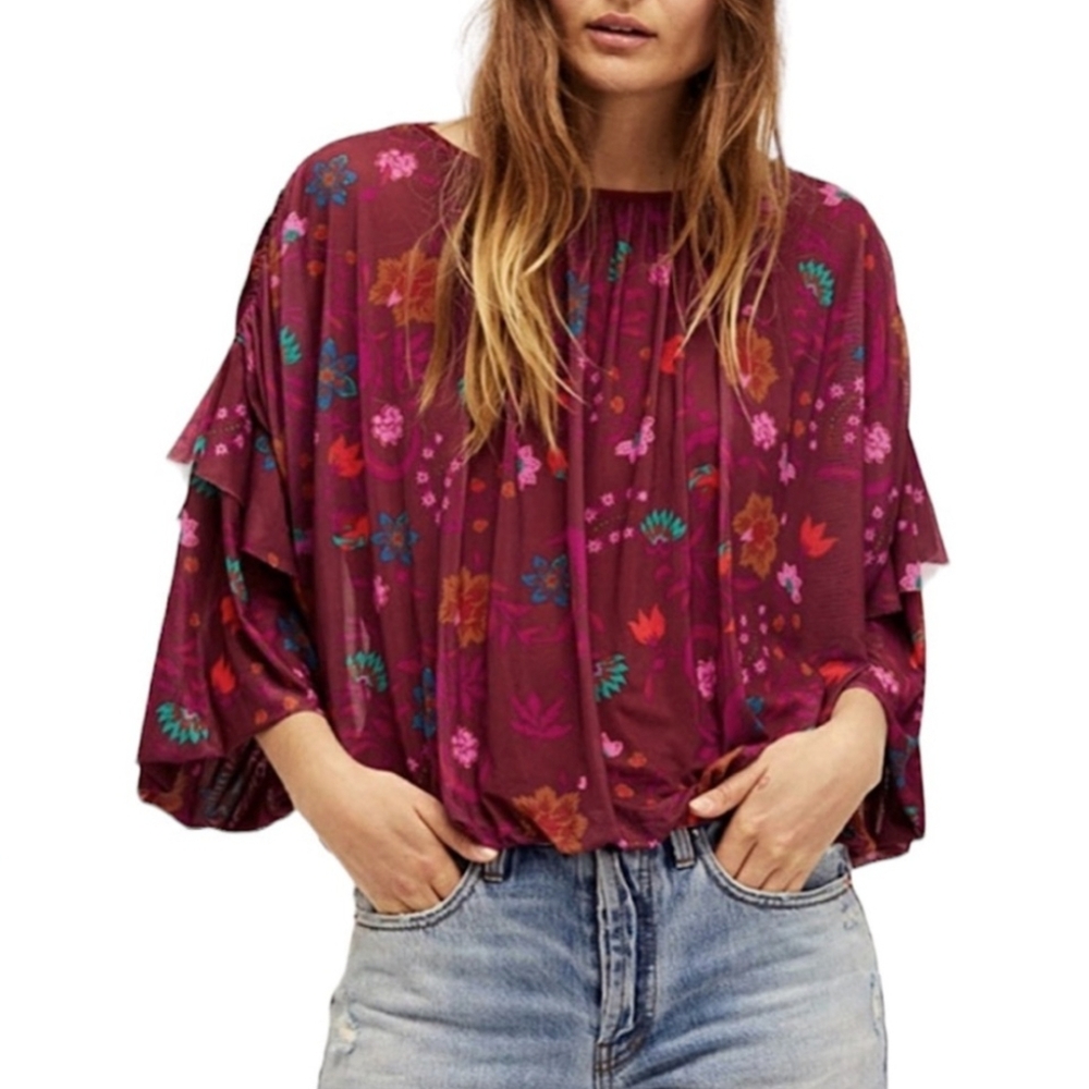 Free People Wildflower Honey Mesh Top